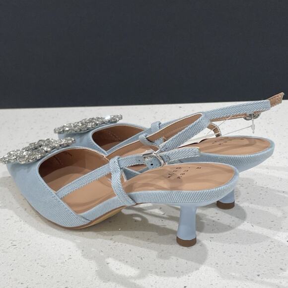 NEW Slingback Heels Rhinestone Blue Denim Sz 5 A New Day - Picture 4 of 8